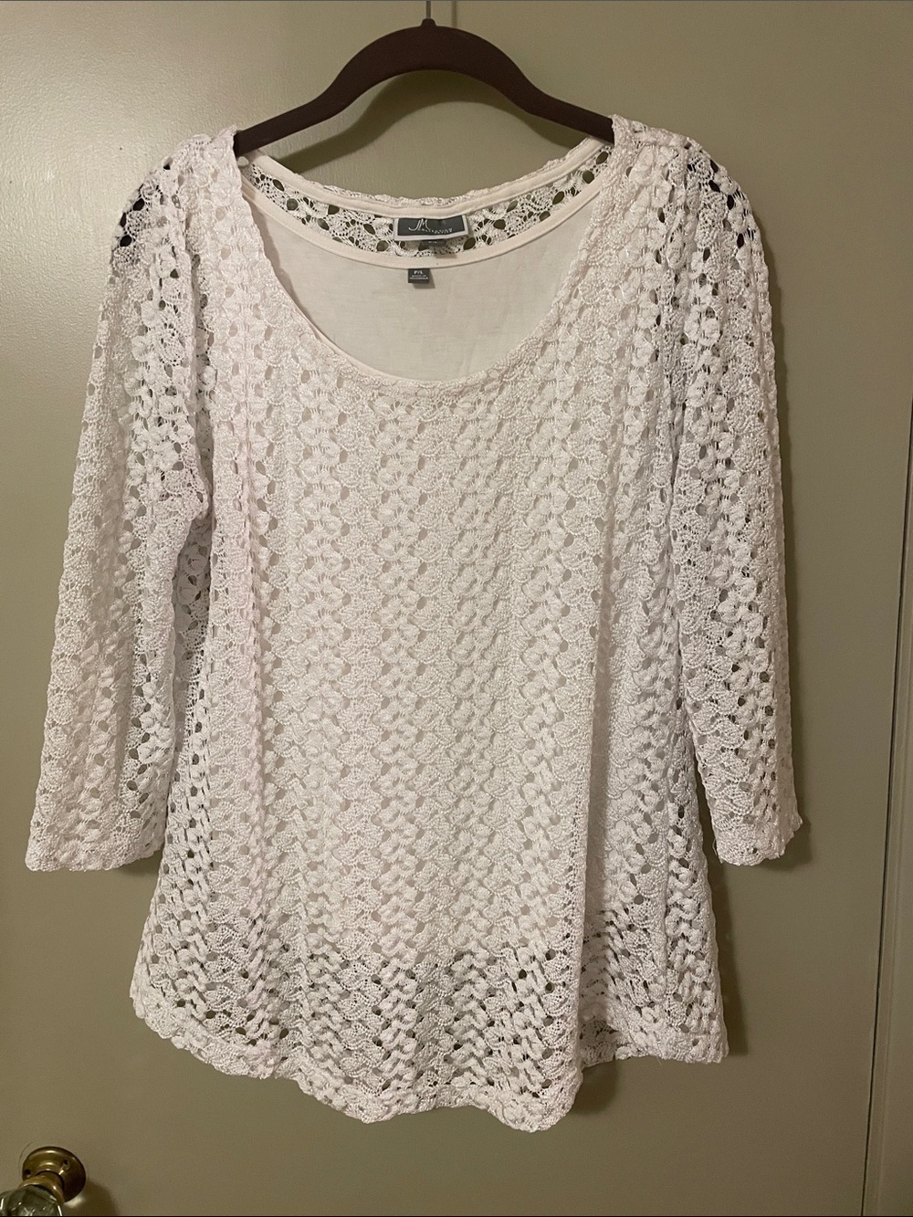 JM collection White Crochet Scoop Neck Tunic